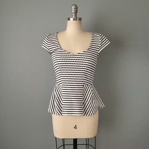 Black and White Knit Peplum Top Anthropologie